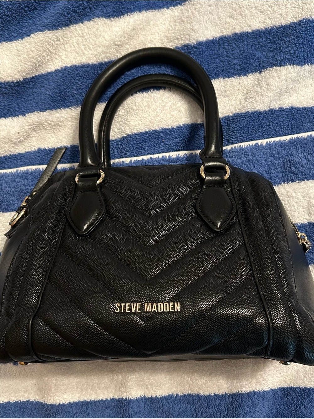 Steve Madden Black Quilted Dome Satchel with Gold Logo